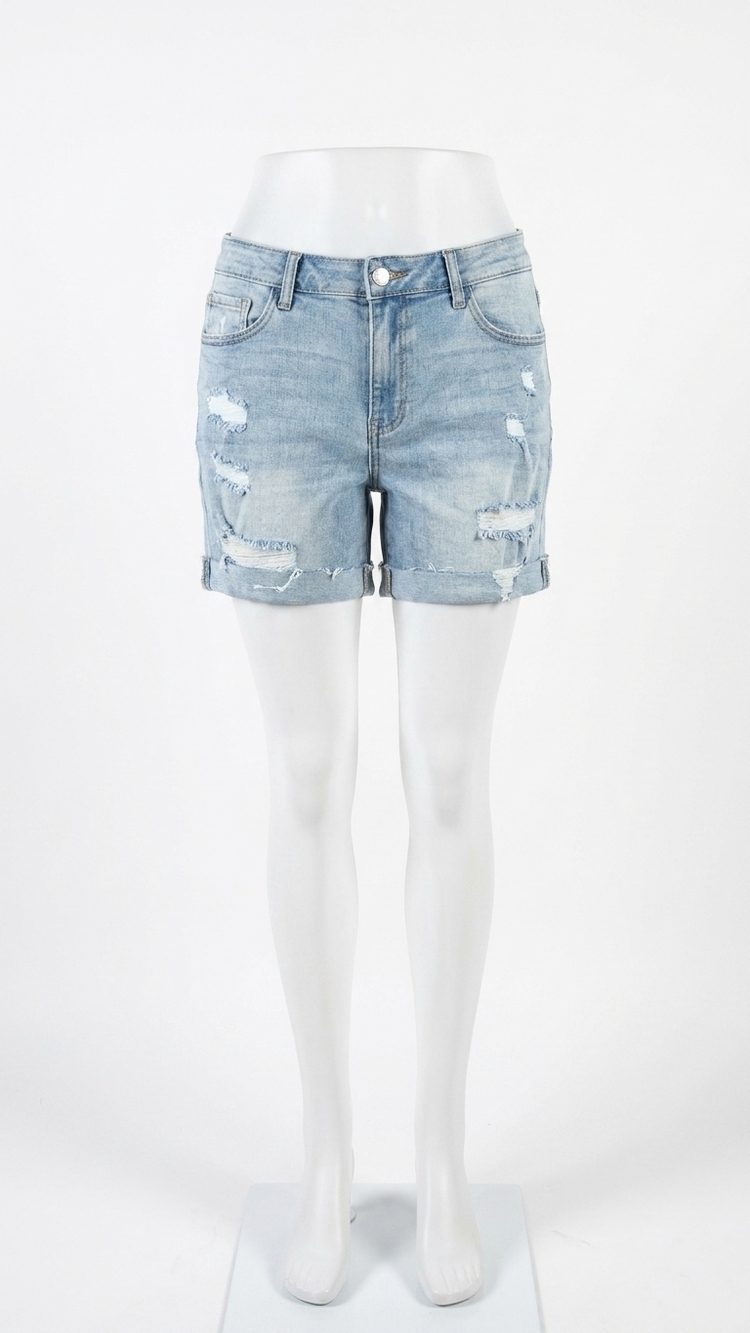 NEW JUDY BLUE rainbow paint splash destroy shorts in denim